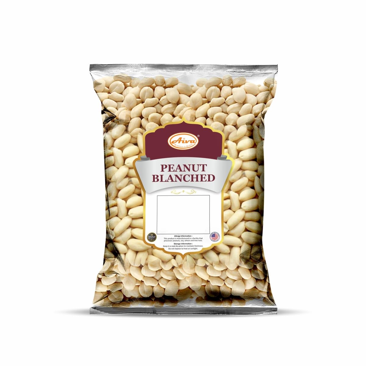 Aiva Blanched Peanuts Skinless, Blanched Raw, Uncooked Gourmet Quality Nut USA Grown 2 LB