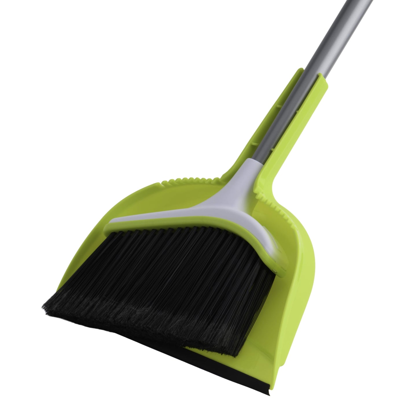Casabella Basics 2-Piece Angled Broom and Dustpan Set, 44" Angled Broom with Long Handle and Dustpan, Silver/Green