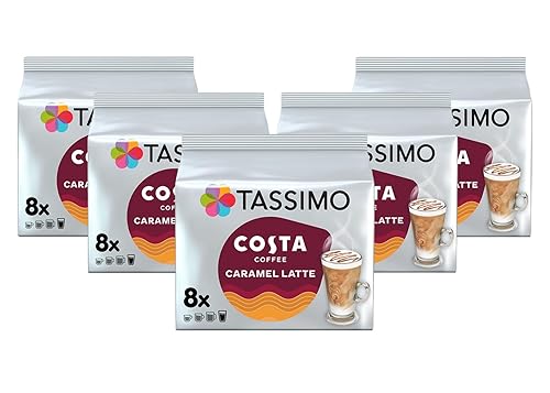 Tassimo Costa Caramel Latte 16 discs, 8 servings (Pack of 5, Total 80 discs, 40 servings)