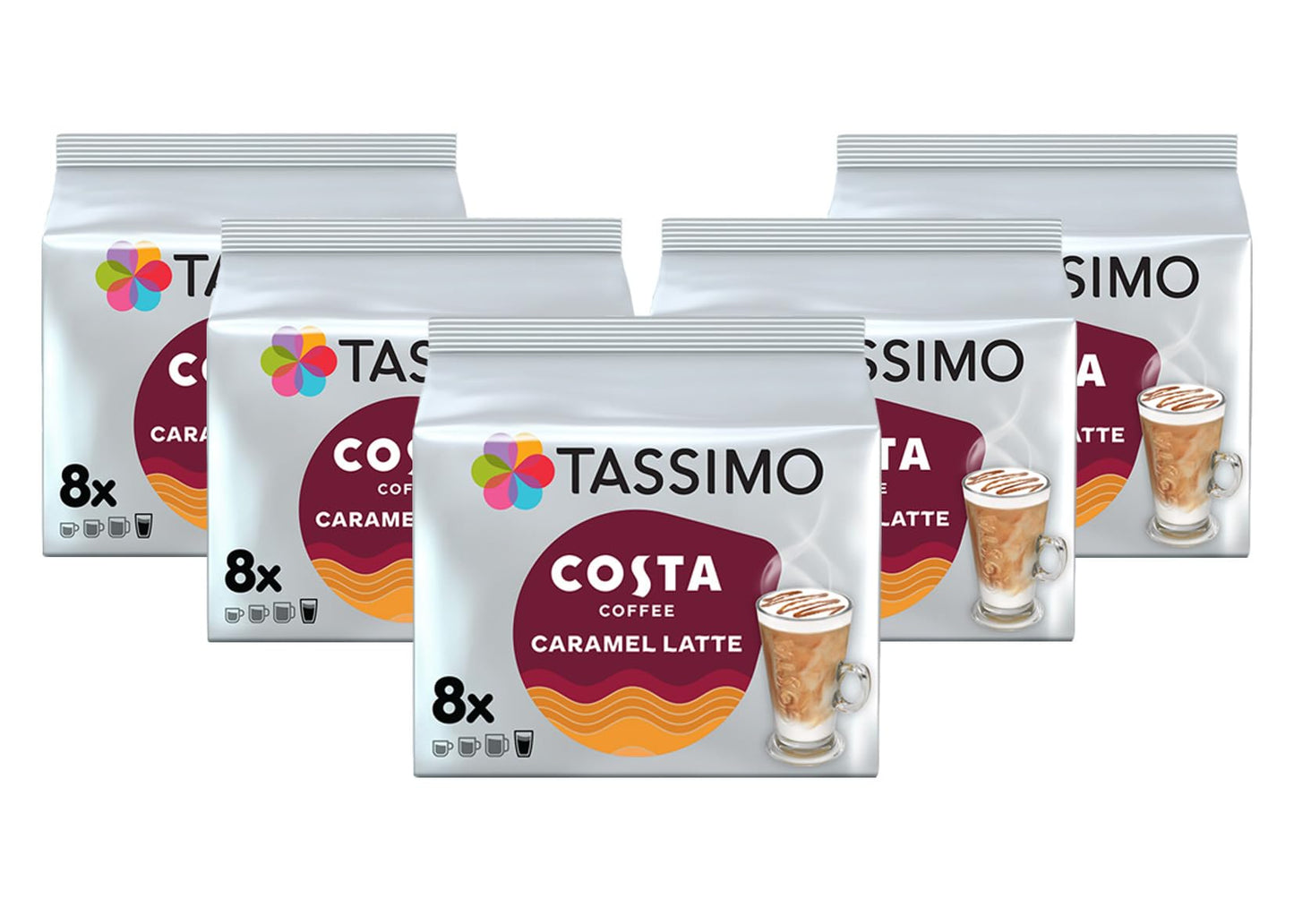 Tassimo Costa Caramel Latte 16 discs, 8 servings (Pack of 5, Total 80 discs, 40 servings)