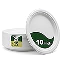 Naturawave Essentials 100% Compostable Paper Plates, Heavy Duty Disposable Plates [50-Pack] 10 Inch Plates - Eco-Friendly, Biodegradable Sugarcane