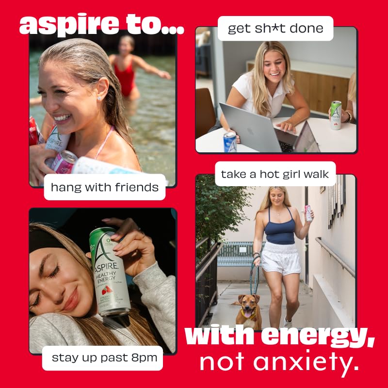 ASPIRE® Sweet Cherry, Healthy Energy Drink 80mg Natural Caffeine, Zero Sugar No Carbs Keto Friendly, 12 Pack Green Tea Sugar Free Drink Low Caffeine