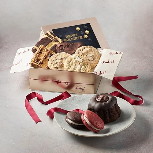 Dulcet Gift Baskets Delightful Sweets Sampler Gift Tin Filled with Fresh Baked Pastries Our Award Winning Brownies Great Gift for Holidays, Family or