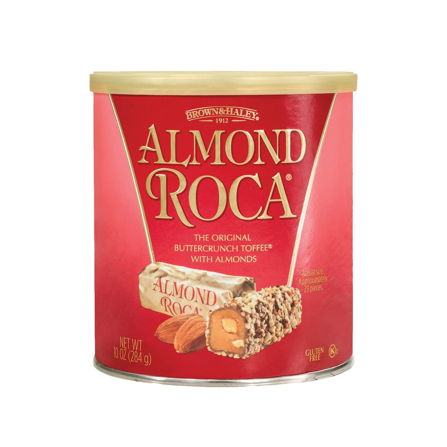 Almond Roca Pack of 1 - 10oz Individually Wrapped Chocolate Candy Cannister - Original Buttercrunch Toffee with Almonds - Gluten Free, Kosher
