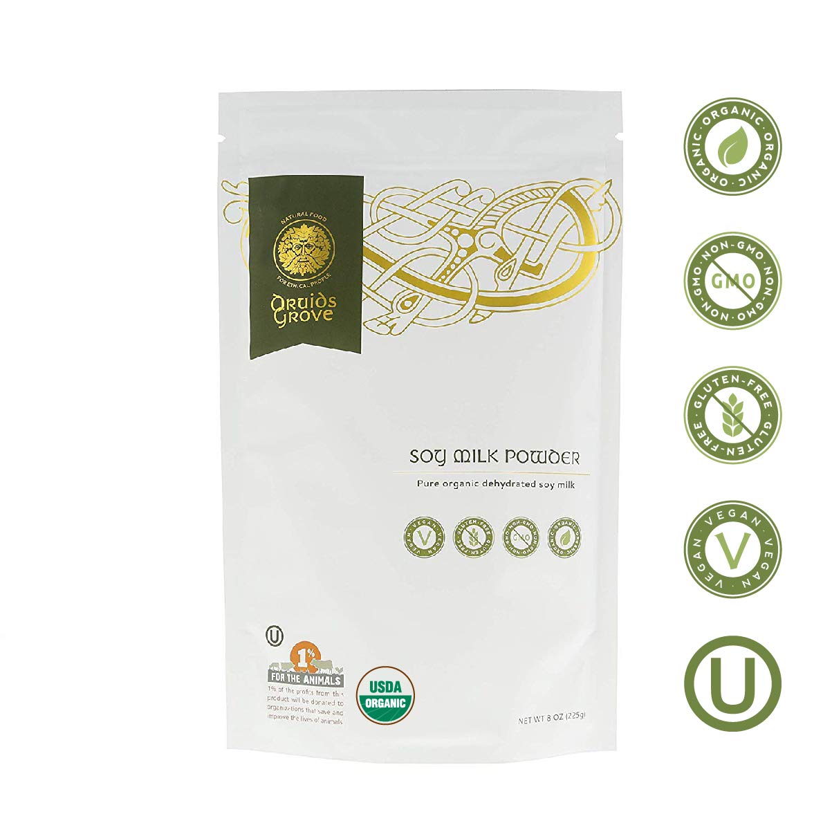 Druids Grove Soy Milk Powder Vegan ? Non-GMO Gluten-Free OU Kosher Certified - 8 oz.