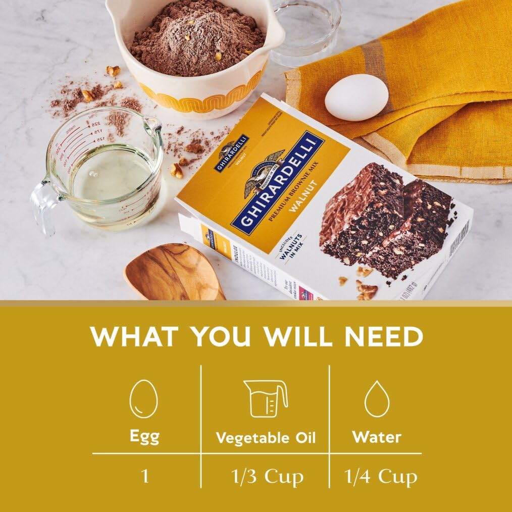Ghirardelli Walnut Premium Brownie MIx, Includes Walnuts, 17 oz Boxes (Pack of 12)