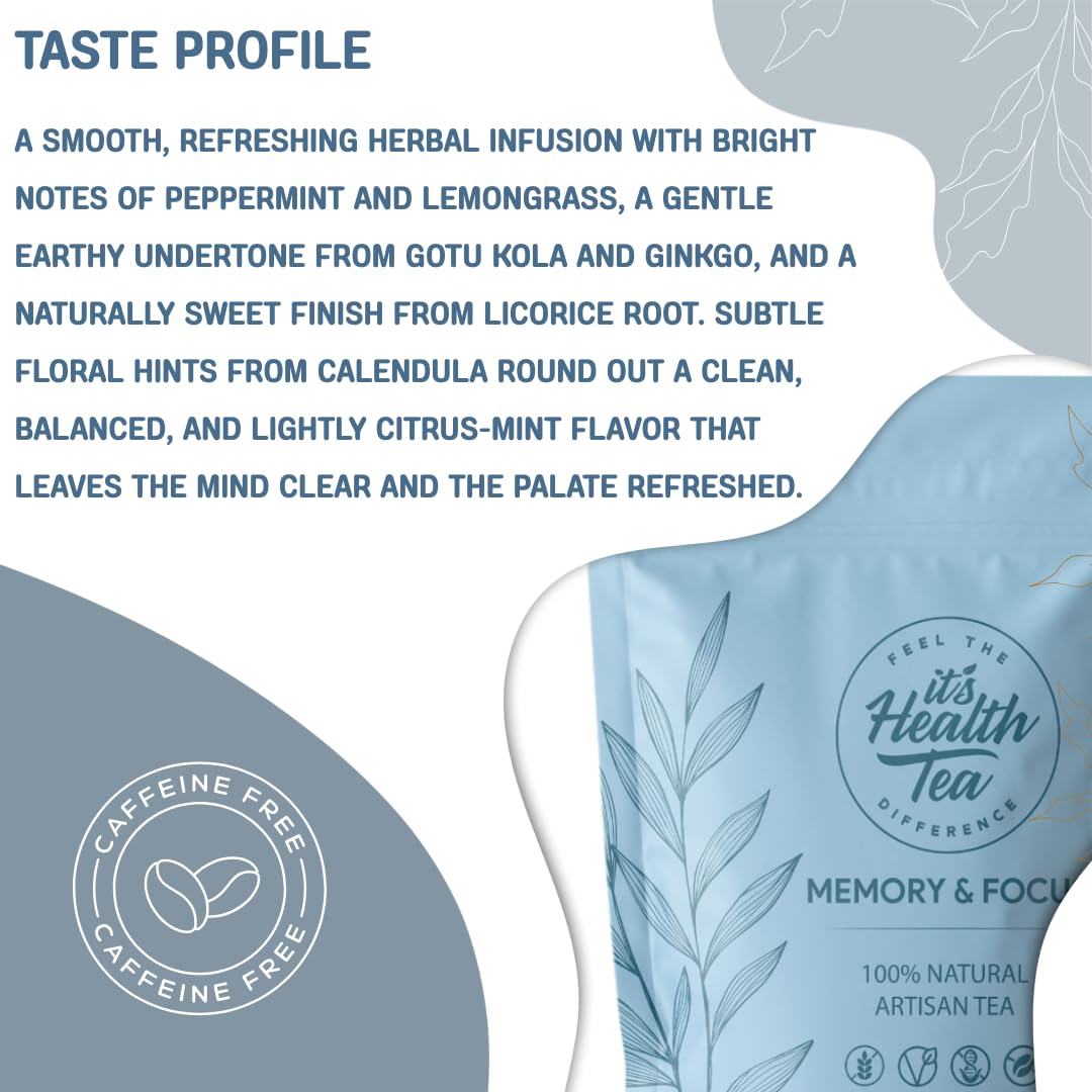 Memory & Focus Tea Blend: Gotu Kola, Eleuthero Root, Ginkgo, Ho Shou Wu, Peppermint, Damiana, Calendula, Lemongrass, Licorice Loose Leaf 3oz