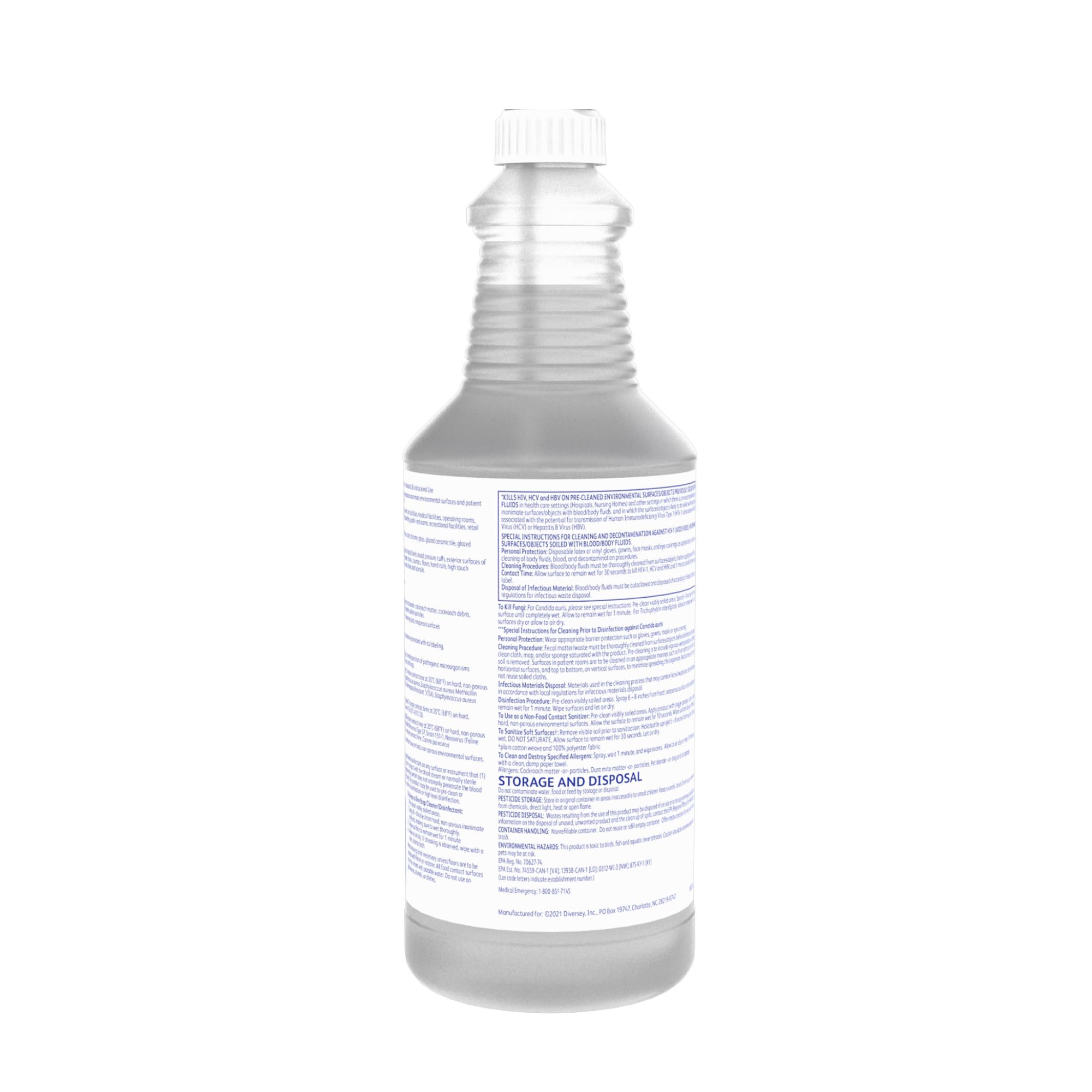 Oxivir Diversey 1 100850916 One Step Hospital Strength Liquid Disinfectant Cleaner, Accelerated Hydrogen Peroxide AHP, Ready-to-Use, 32-Ounce