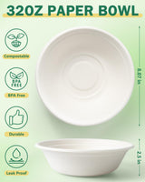 Dynta Paper Bowls 110 Pack 32oz Disposable Bowls, Heavy Duty Compostable Bowls, Eco-Friendly Biodegradable Bowl, Large Paper Bowls Bulk for Hot Soup
