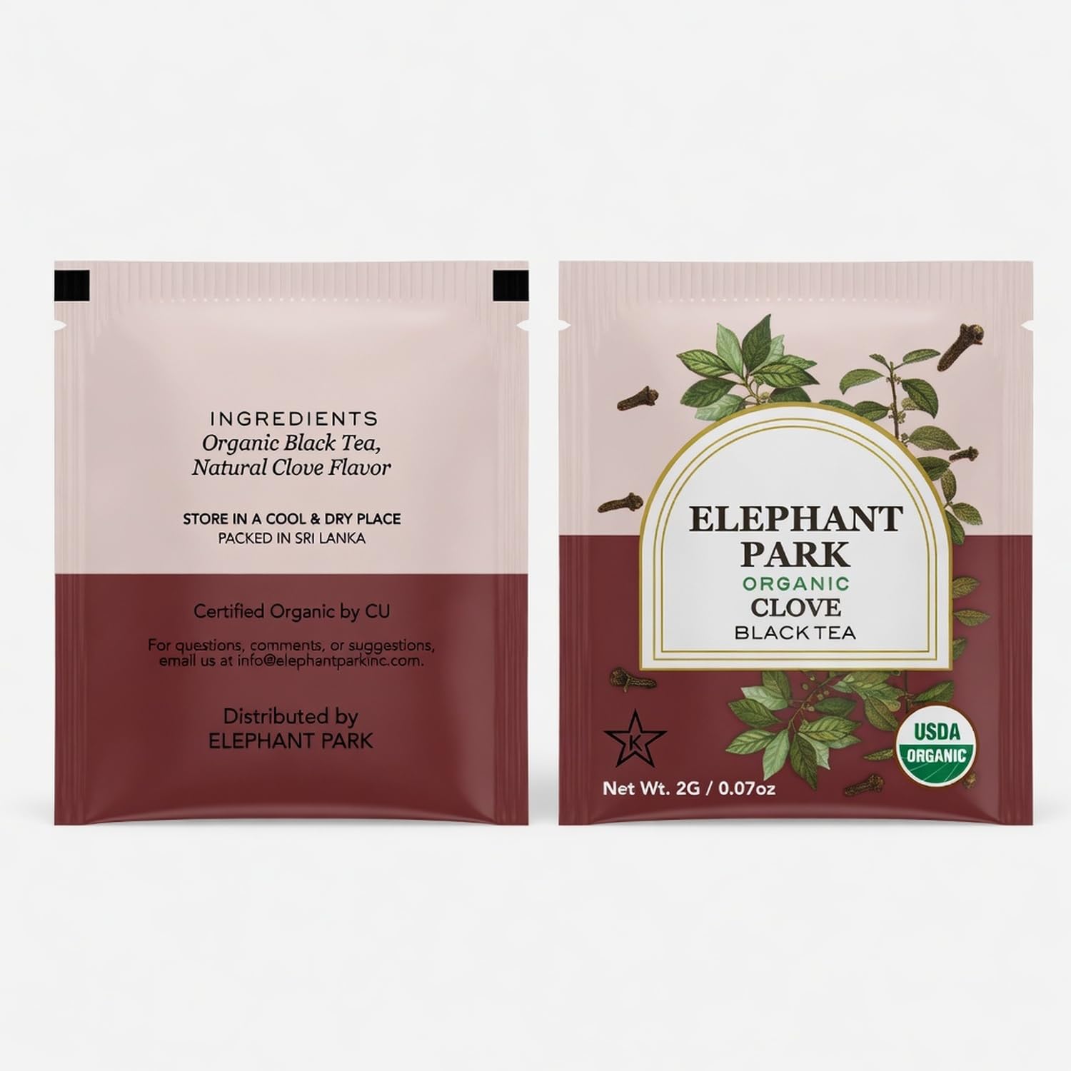 Elephant Park Premium Organic Single Origin Clove Black Ceylon Tea Bags 25 Count Individually Wrapped Herbal, All Natural Full Bodied Aromatic Flavor
