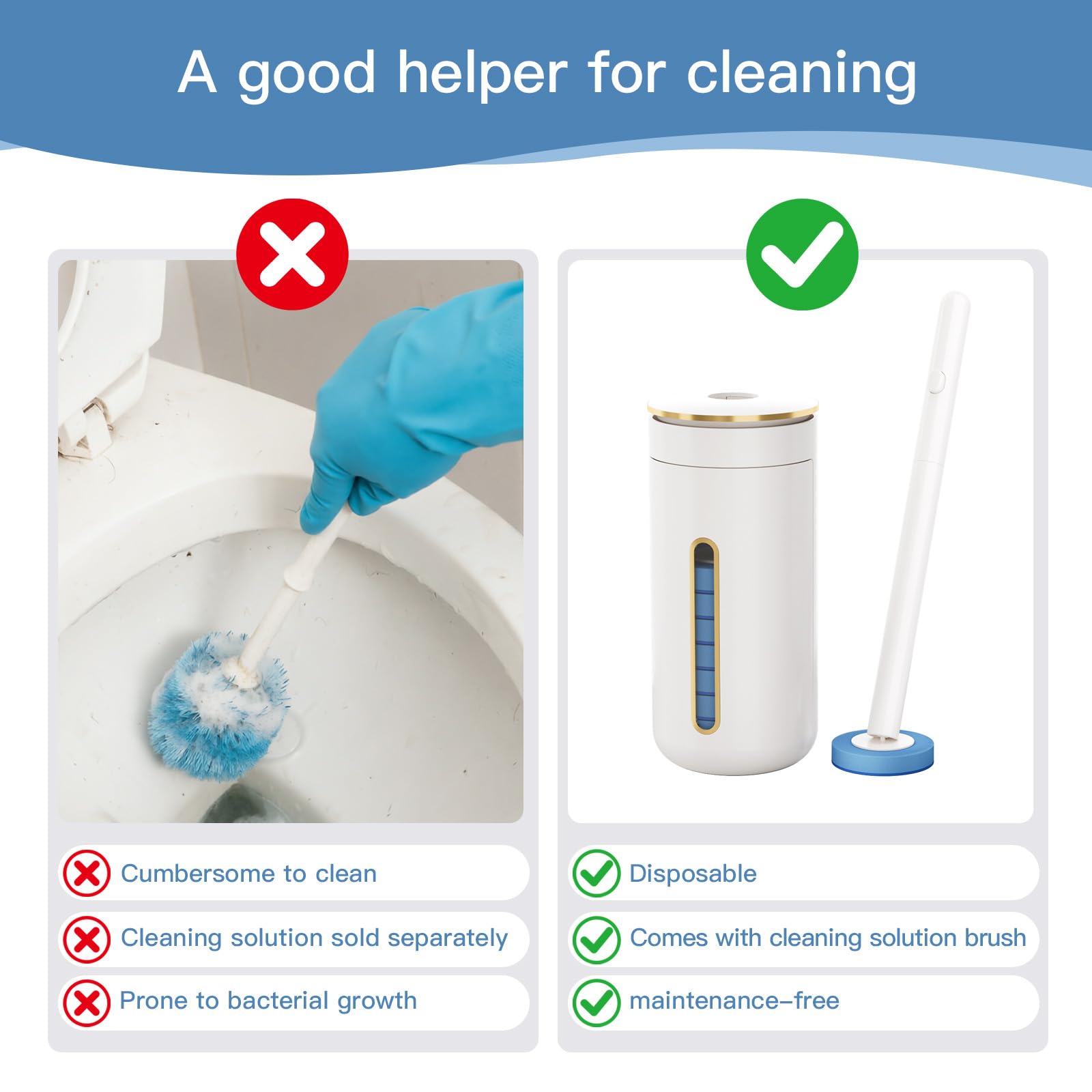 VegStow Disposable Toilet Brush with 32 Refill Heads and Holder- Clean Brush Starter Kit with 1 Toilet Wand, 1 Storage Caddy and 1 Fragrant Tablet (1