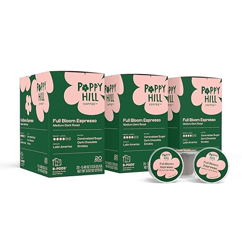 Poppy Hill Coffee | Full Bloom Espresso Single Cup B-Pods | Only Compatible with BRUVI Single-Serve Coffee Brewer | Includes 60 Pods