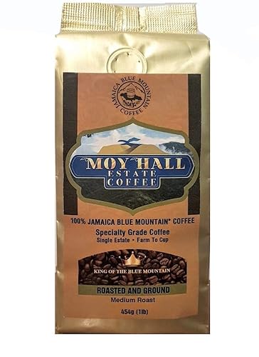 Moy Hall Estate - Authentic Jamaican Blue Mountain Coffee, Family-Owned, Small-Batch Roasted, 100% Arabica Ground Coffee, (16oz)