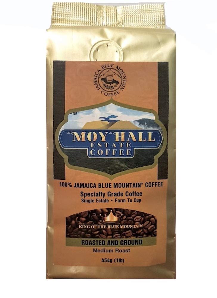 Moy Hall Estate - Authentic Jamaican Blue Mountain Coffee, Family-Owned, Small-Batch Roasted, 100% Arabica Ground Coffee, (16oz)