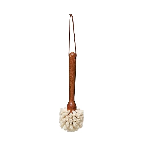 Beech Wood Dish Brush w Leather Strap, Dark Brown
