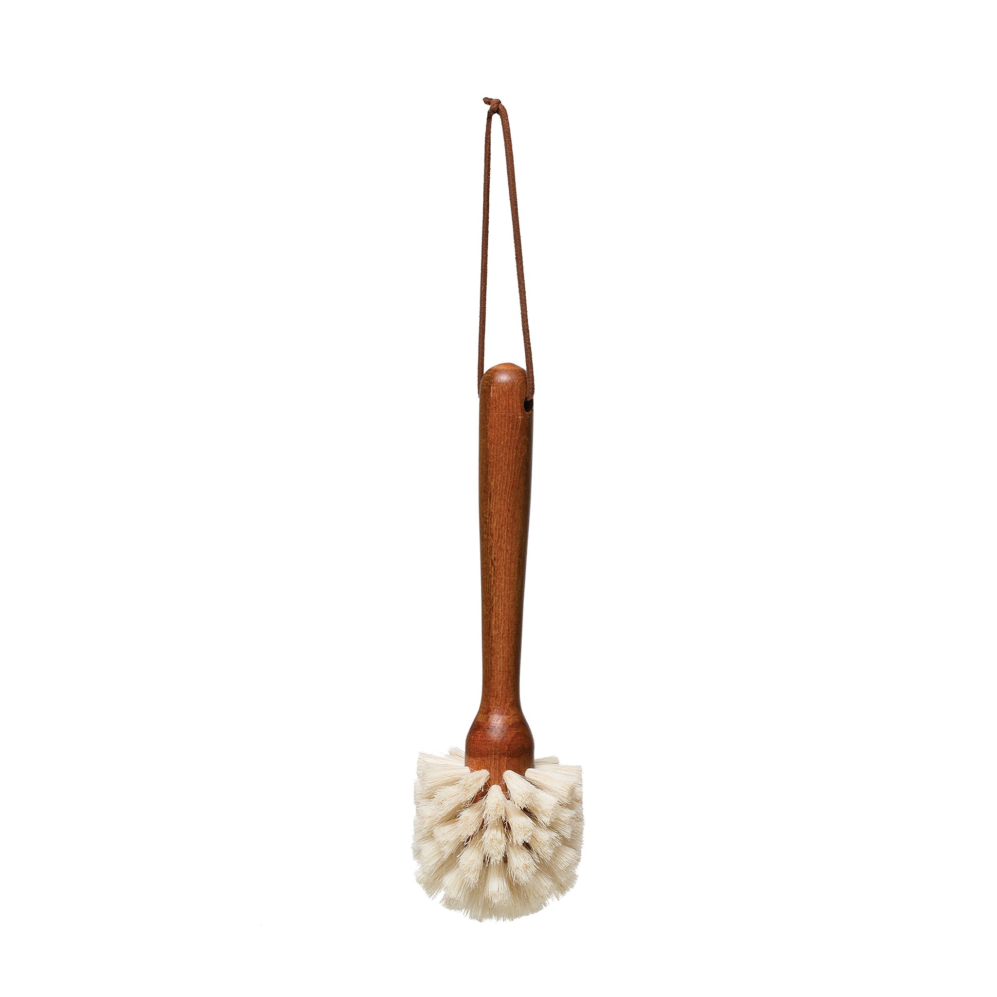Beech Wood Dish Brush w Leather Strap, Dark Brown
