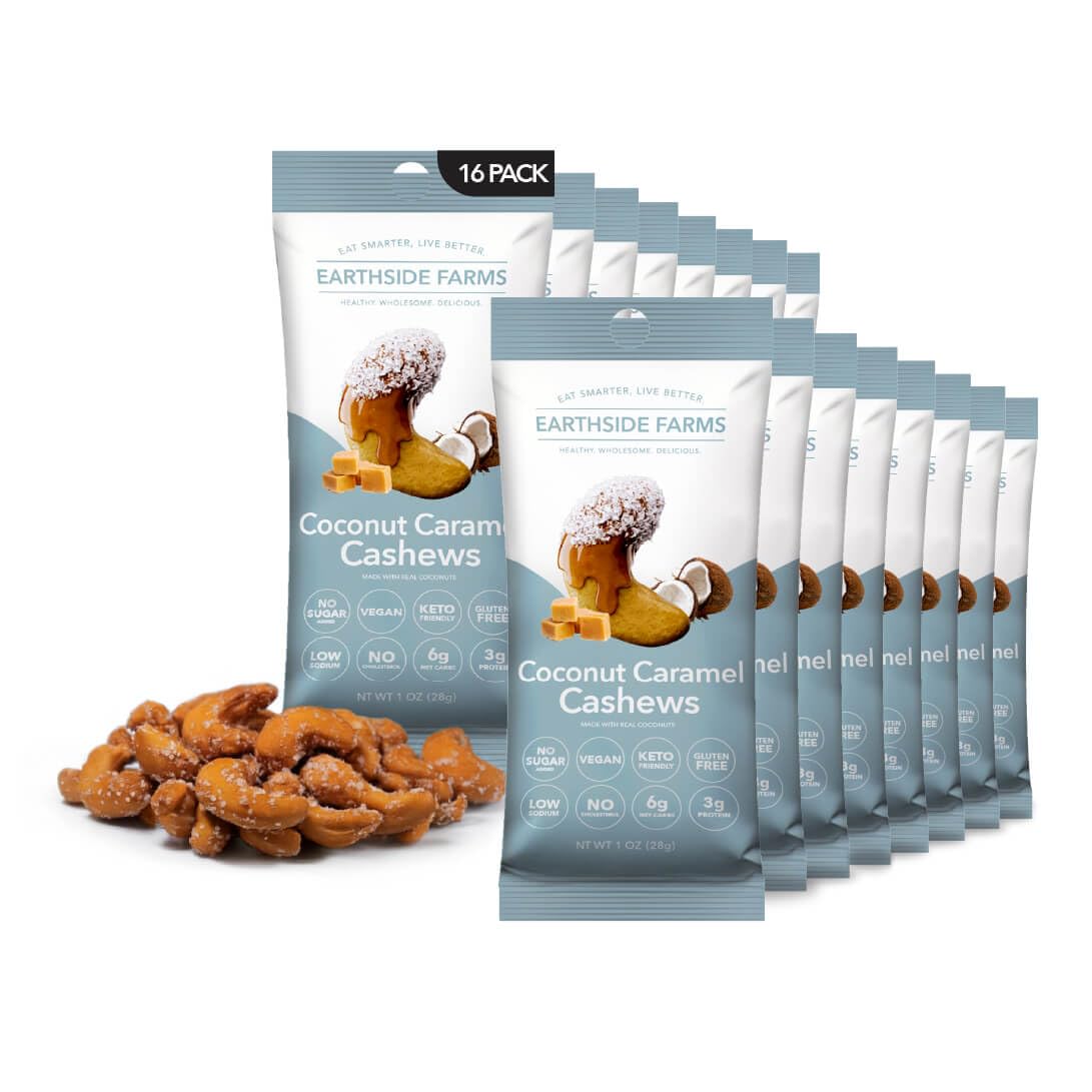 Earthside Farms Coconut Caramel Cashews Snack Packs, No Sugar Added Keto Friendly Nuts, Vegan Gluten Free Non GMO Low Carb Snack, Plant Protein Treat