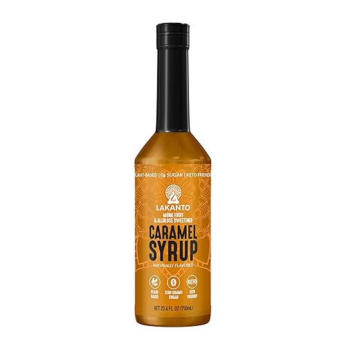 Lakanto Simple Flavoring Syrup - Monk Fruit Sweetener with Allulose, Perfect for Coffee, Tea, Cocktails, Snow Cones, Sodas, Other Drinks, Keto, Vegan (Caramel - 25.4 fl oz)