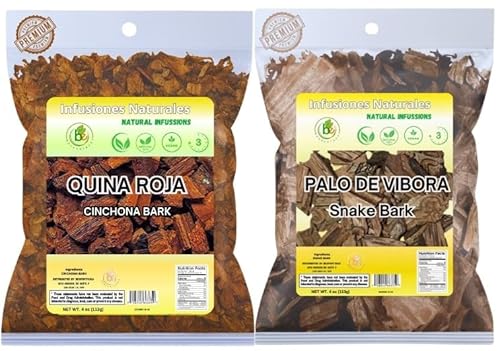 Quina Roja + Palo de Víbora Herbal Tea Combo - 2 Pack (4 oz Each / 113 g) - Red Cinchona Bark & Arbol de la Víbora Herbal Infusion - 100% Natural
