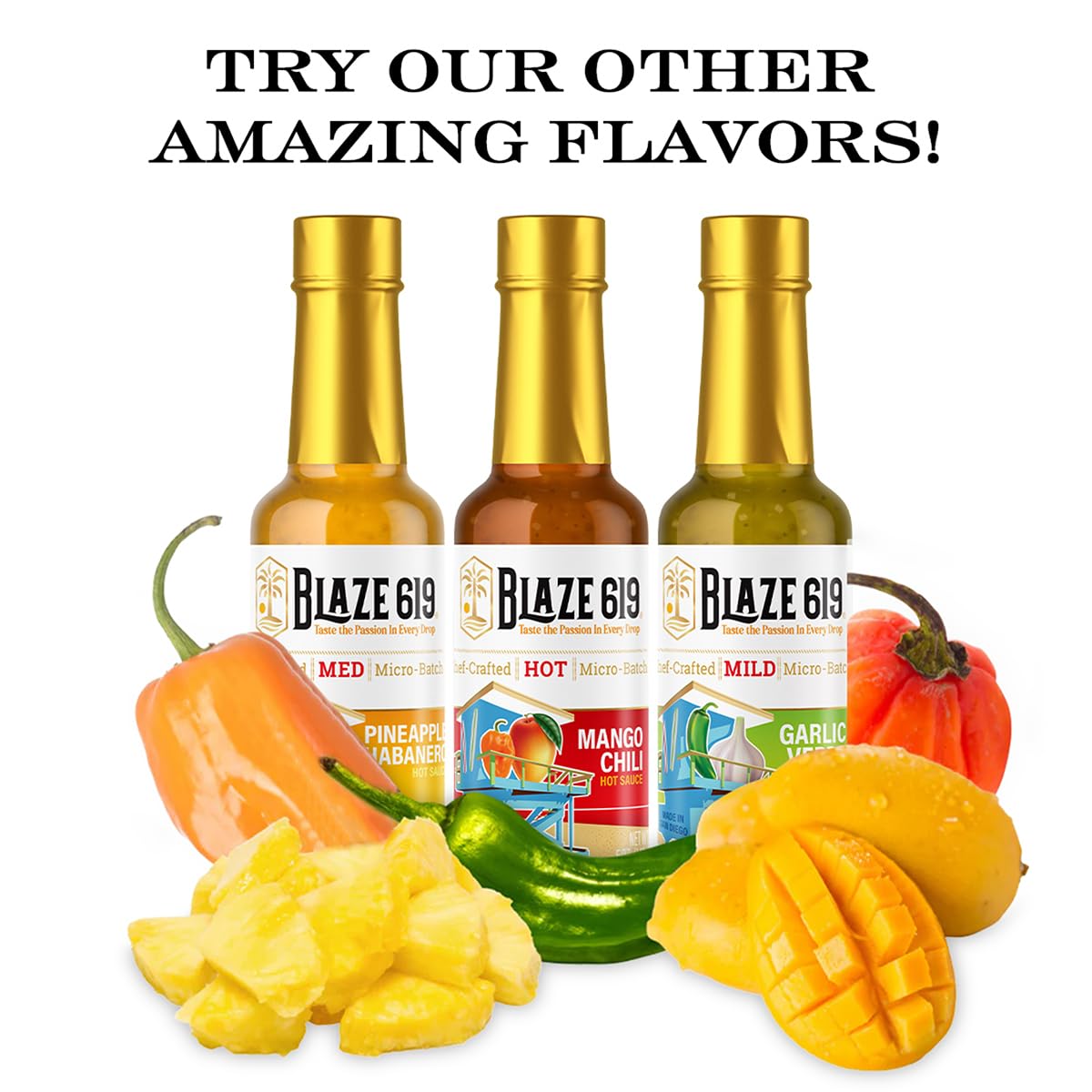 Blaze 619 Garlic Verde Hot Sauce - Mild Spicy Handmade All Natural Gluten Free Sugar Free Low Sodium (5 oz.)
