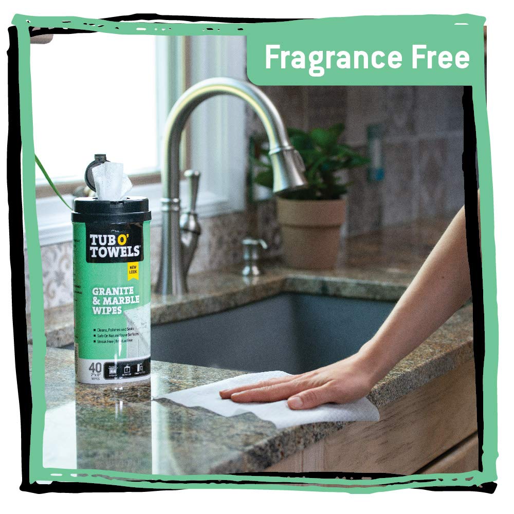 Tub O Towels Granite, Tile, and Marble Cleaning Wipes - Clean, Polish, and Seal, 40-7” x 8” Wipes Per Tub, 2-Pack, white (TW40-GR-2)