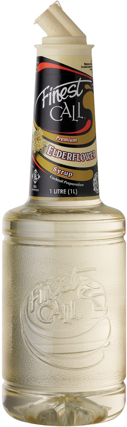 Finest Call Premium Elderflower Syrup Drink Mix, 1 Liter Bottle (33.8 Fl Oz), Individually Boxed