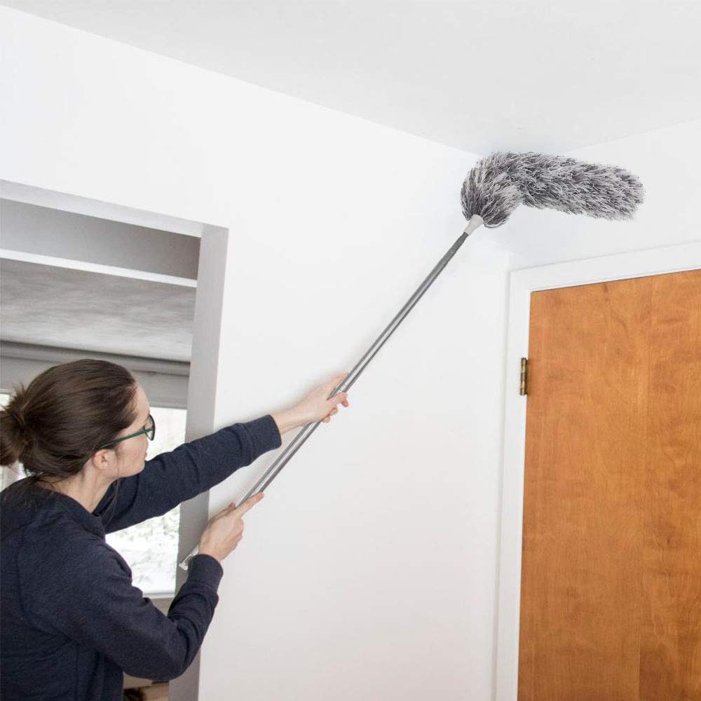 HAINANSTRY Microfiber Duster with Extension Pole, Extension Pole 30 to 100 Inches,Extendable Dusters for Cleaning Blinds/Cobweb/Furniture/Roof