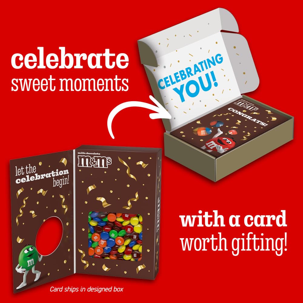 M&M'S Milk Chocolate Candy Gift Box with Congrats Card for Graduation, Anniversary, Engagement, Wedding, Baby, New Job, and All Congratulations Card