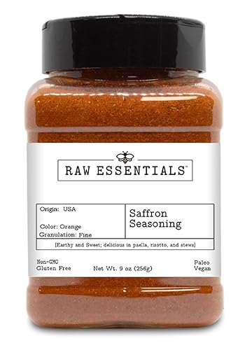 Raw Essentials Saffron Seasoning - Earthy and Sweet - Delicious in Paella, Risotto, and Stews - Luxurious Non GMO, Gluten Free, Paleo and Vegan Blend