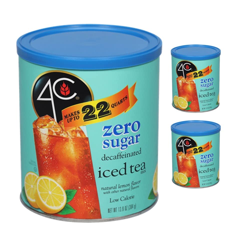 4C Light Powdered Drink Mix Cannisters, Zero Sugar Decaffeinated Iced Tea, 22 Quarts, Family Sized Cannister, Low Calorie, Thirst Quenching Flavors