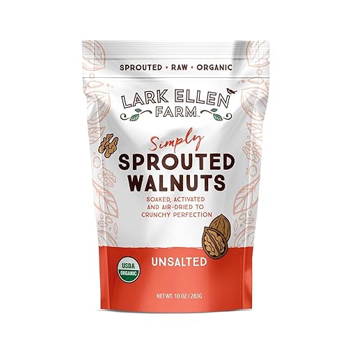 Lark Ellen Farm Sprouted Organic Certifed Walnuts Unsalted - Non GMO, Keto Snacks, Paleo, Gluten Free, Vegan, Organic, Plant Based, High Protein, Low