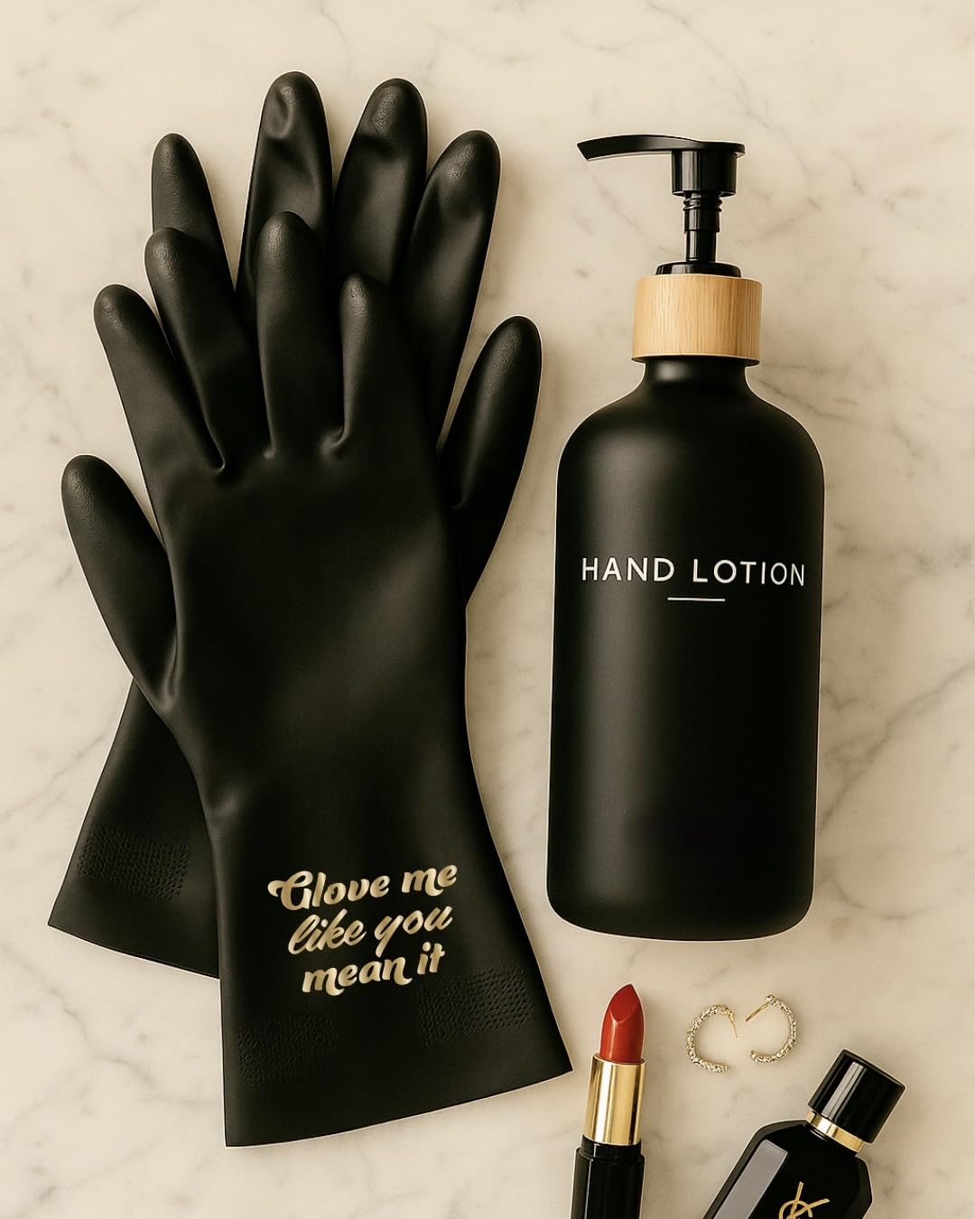 We Glove It Glove Me Like You Mean It Black Dishwashing Gloves - Funny Reusable Cleaning Gloves with Flirty Saying, Gift for Women, Valentines Day