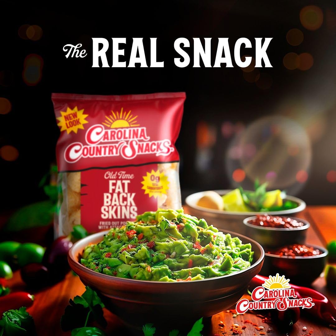 Carolina Country Snacks - Old Time Fatback Skin 1.75oz,12 bags - Classic Crunch with a Spicy Kick