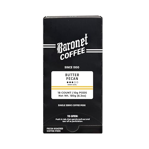 Baronet Coffee Pods [Butter Pecan-54 Pods] Flavored Single Cup Use, Like Senseo [3 Boxes of 18 Single Serve 10 Gram] Regular Strength, Medium Roast