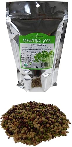 Bean Salad Sprouting Seed Mix- Organic- 1 Lbs- Mix of Bean Sprout Seeds: Adzuki, Mung Bean, Green Lentil & Radish. For Sprouting Sprouts, Soup, Food