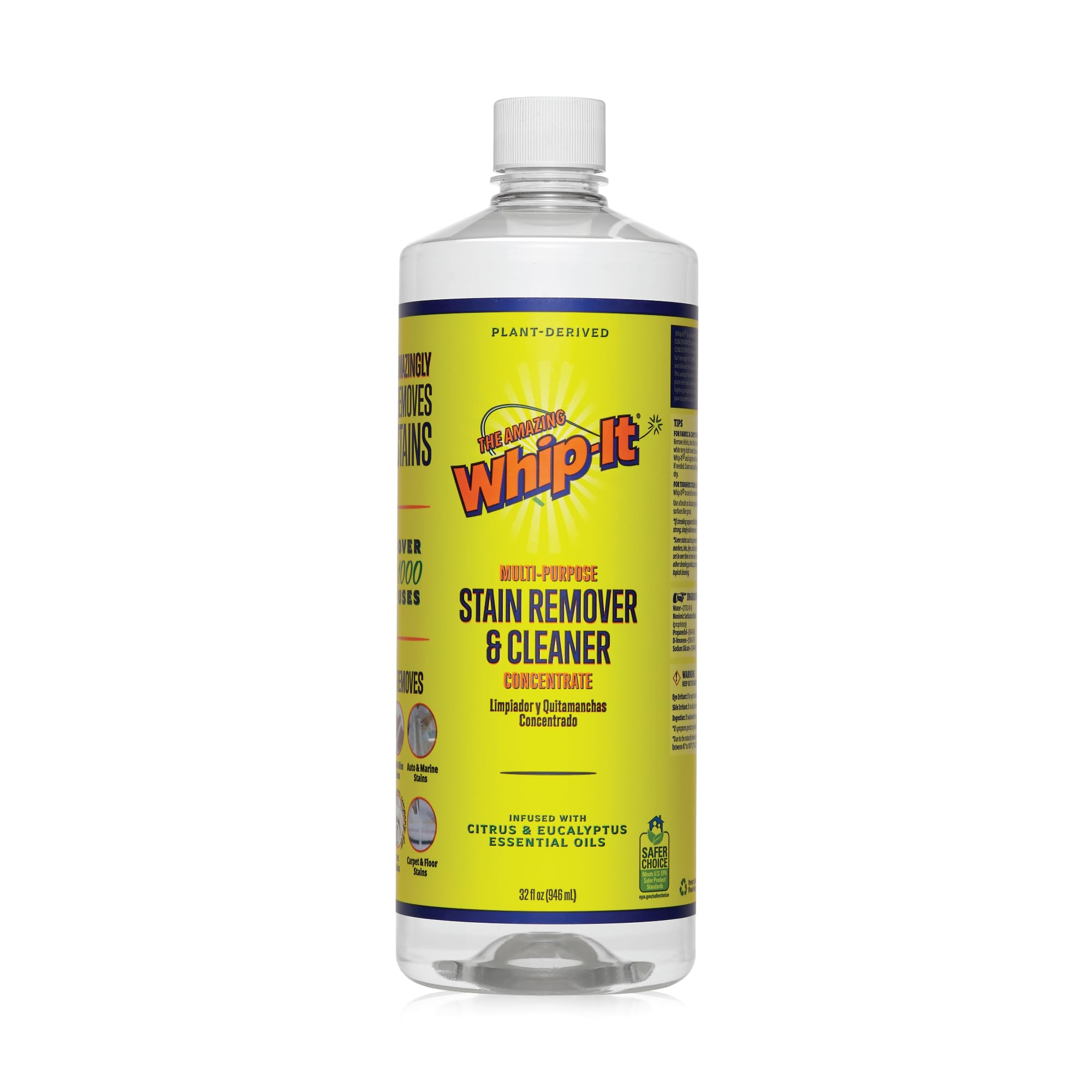 Whip It Cleaner, Multi Purpose Stain Remover CONCENTRATE, Makes 32 Bottles, Plant Based Enzyme Cleaner, Cleaning Food, Grease, Coffee, Wine, Baby