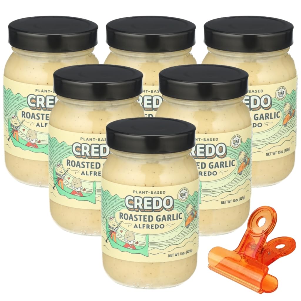 Credo Foods Sauce Roasted Garlic Alfredo 15 oz - Pasta Sauce for Fettuccine and Pantry Staples - Creamy Garlic for Cheese Dip and Nacho Style Dishes