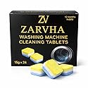 ZARVHA Deep Cleaning Washing Machine Cleaner Tablets - 24 Count (1 Year Supply) - Effective Residue & Limescale Remover for HE and Standard Front or