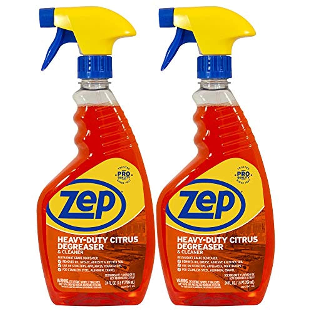 Zep Heavy-Duty Citrus Degreaser and Cleaner - 24 oz (Case of 2) ECZUCIT242 - Restaurant Grade, Removes Oil, Grease, Adhesive, and Kitchen Soil on