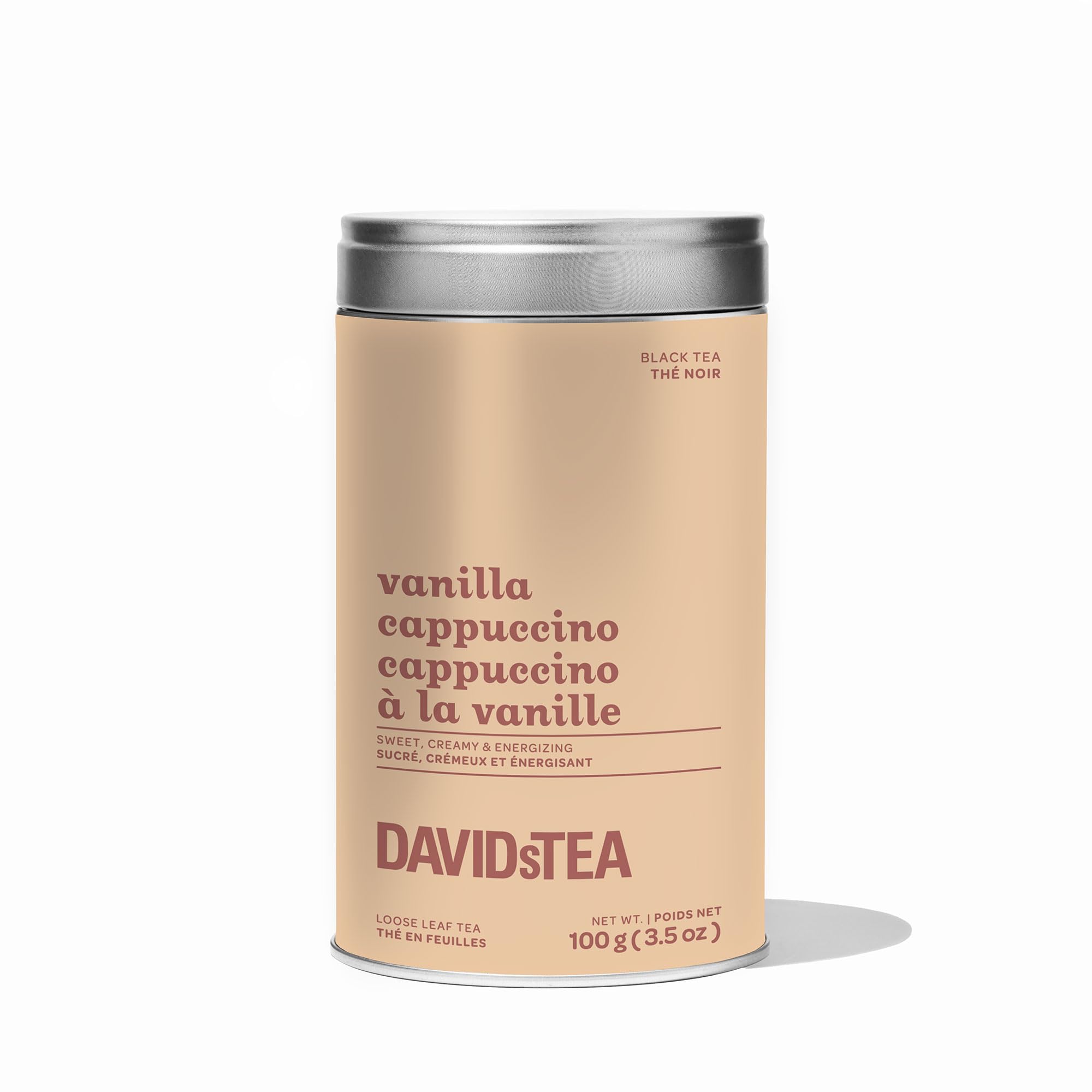 DAVIDsTEA Vanilla Cappuccino Black Tea - Loose Leaf Low Caffeine Blend with Roasted Chicory, Cocoa Shells & Vanilla - 100g - Rich, Creamy & Cozy