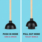 SteadMax Rubber Toilet Plunger, Double Thrust Force Cup, Heavy Duty, Commercial Grade with 18” Wood Handle (Pack of 3)