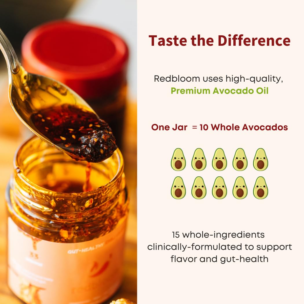 Redbloom Gut-Healthy Chili Crisp - Premium Chili Oil, No Seed Oils, Low-Fodmap, Vegan, Crunchy Hot Sauce, Good on Everything, 6oz (Pack of 1) - Hot