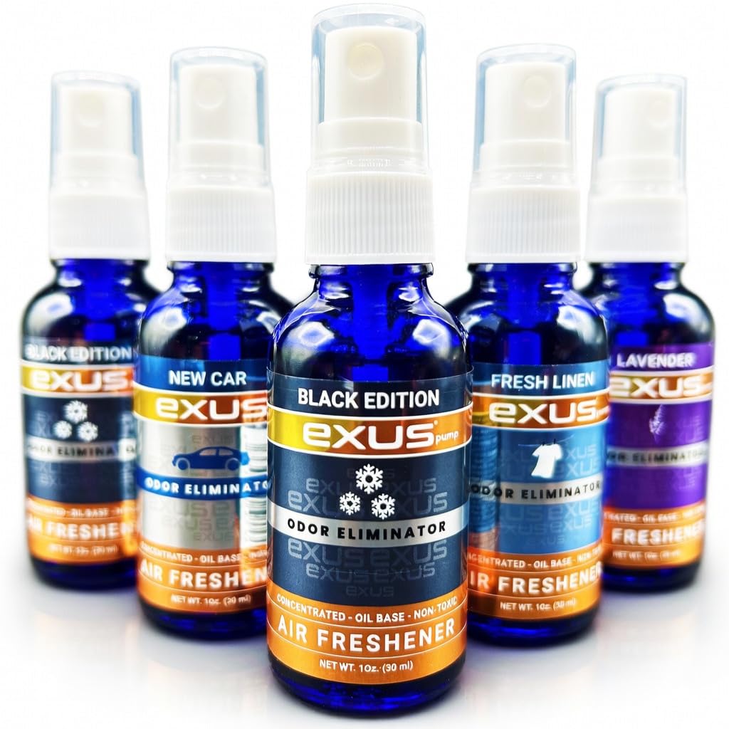exus Pump Spray Concentrated Oil Based Air Freshener & Odor Eliminator, Use for house, car, bathroom, kitchen, office. Strong Air Freshener (5 Mixed