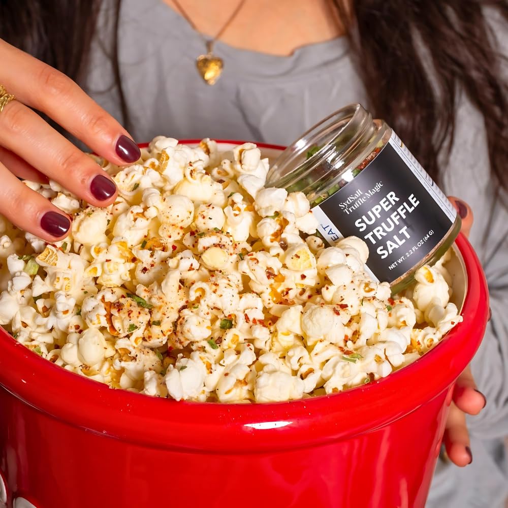 Truffle Salt Blend with Extra White Truffle, Chives, Red Pepper Flakes, Aleppo Pepper, Sea Salt- SydSalt White Truffle Salt - Elevate Popcorn, Eggs