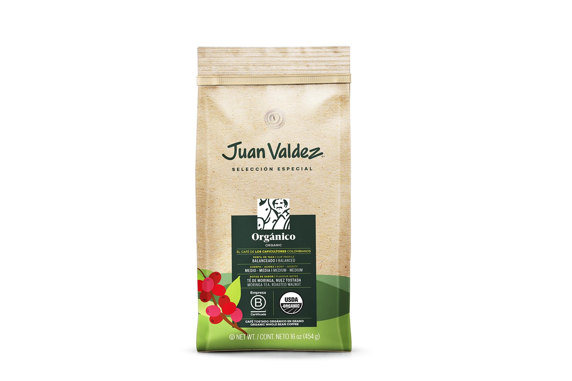 Juan Valdez Organic Whole Bean Coffee - Balanced Roast | 100% Colombian Arabica Beans | 100% Colombian Coffee - Balanced Profile with Moringa & Nutty