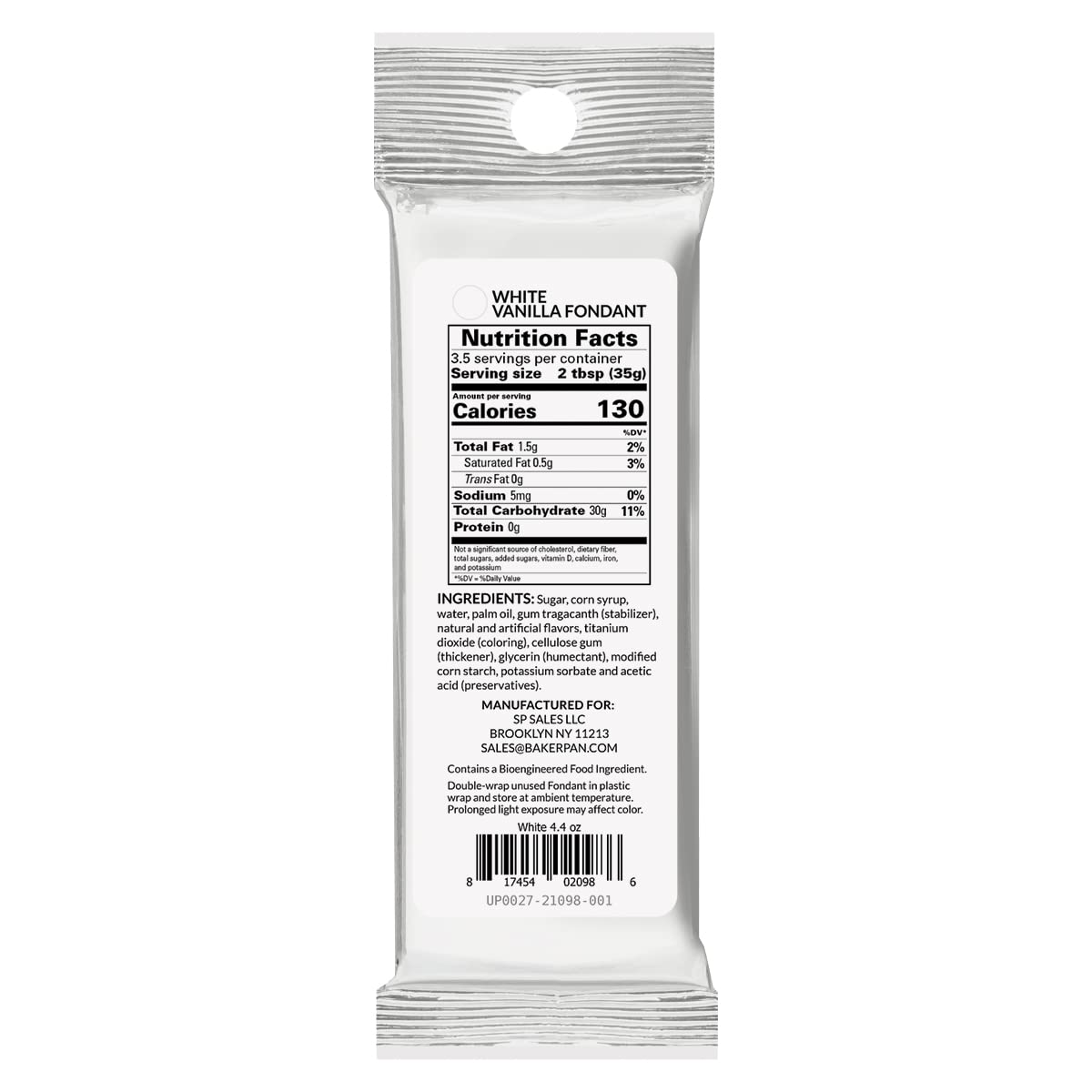 Bakerpan Premium Rolled White Fondant for Cake Decorating, Vanilla Flavor - 4.4 Ounces (Made in USA)