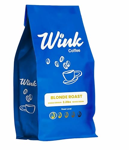 Wink Coffee Blonde Roast Whole Bean Coffee, 2.2 lb Bag, Light Roast Coffee Beans, 100% Arabica, Single Origin, Gourmet, Small-Batch, Smooth