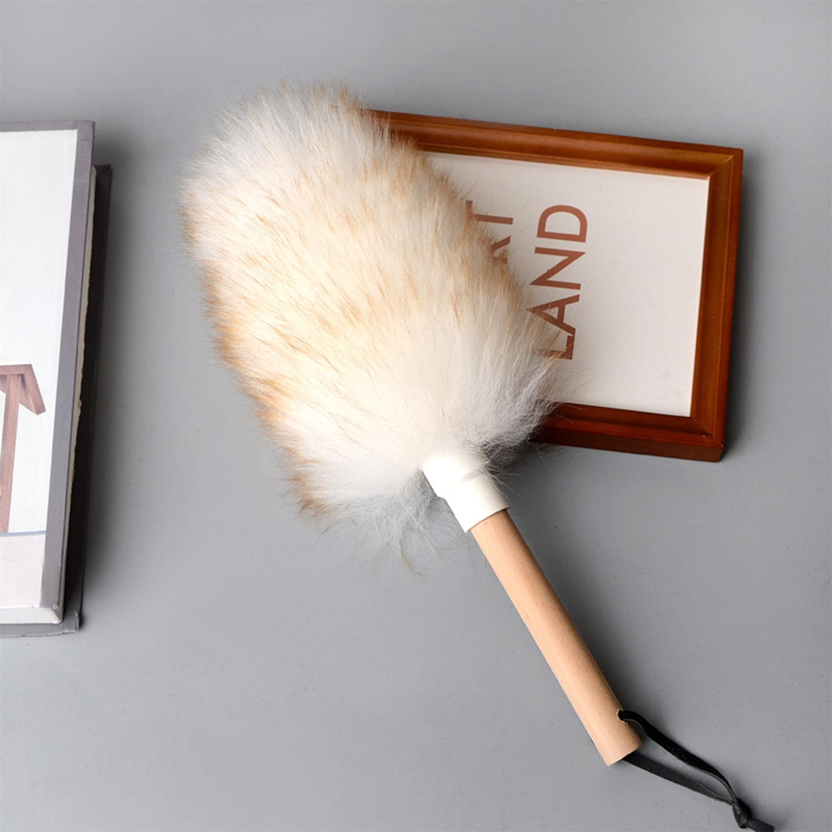 JIYAN Feather Duster with Wood Handle, Blinds Cleaner Purifier, Brush Cleaning Tool, Lambswool Dusters for Cleaning Vehicles, Office and Housework