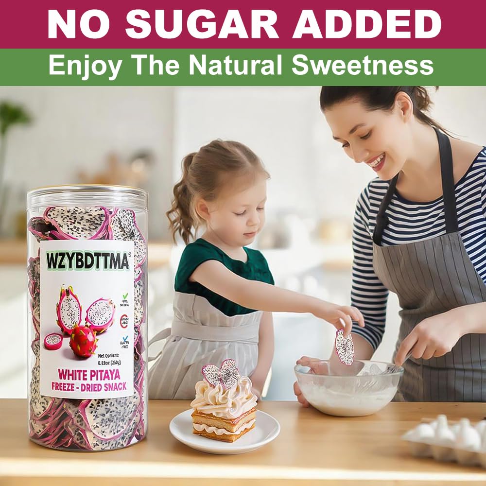 Soft-Dried White Dragon Fruit Slices | Unsweetened, Pure Fruit | Perfect for Yogurt, Cereal, Tea,Cocktails & Desserts | Resealable Jar (250g)