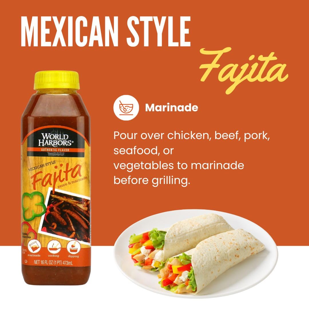 World Harbors Mexican Style Fajita Marinade, 16-fl. oz. plastic bottles (Pack of 6)